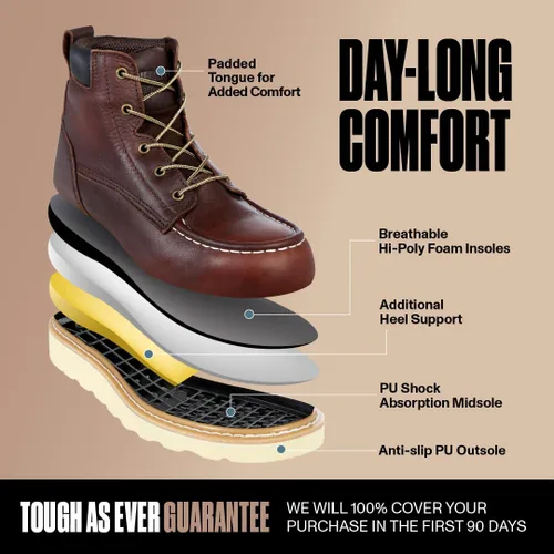 Vista 2 de EverBoots - Botas de trabajo con punta de acero, resistentes a la abrasión y al aceite, botas de cuña con puntera tipo mocasín, de piel aceitada