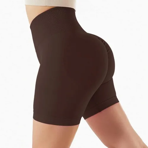 Vista 3 de EYHLKM - Pantalones cortos de yoga sin costuras para mujer, ropa deportiva de cintura alta, push up, fitness, a prueba de sentadillas, ropa