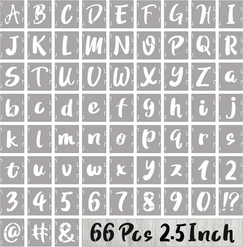Vista 10 de BAMIDELE Plantillas de letras de 1 pulgada y números, kit de plantillas de dibujo entrelazadas de 66 piezas de plástico reutilizable, plantillas