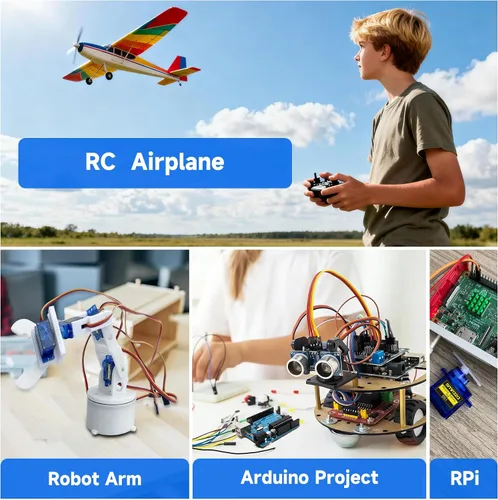 Vista 6 de Smraza 4 piezas SG90 9G Micro Servo Kit (engranaje metálico) para proyectos Arduino, robot RC, brazo de robot, helicóptero, control de avión, coche