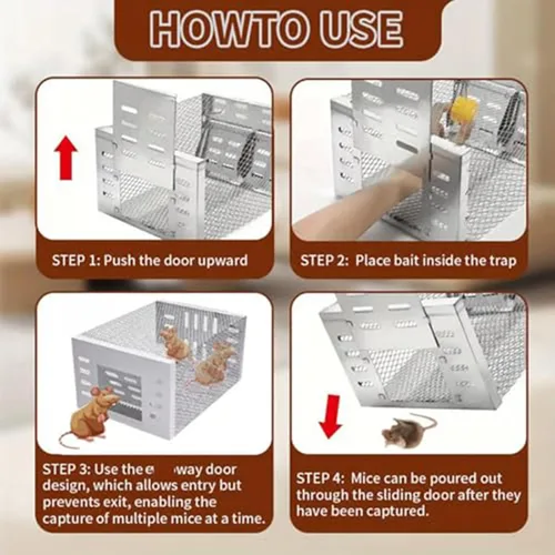 Vista 7 de Trampa automática para ratones de acero inoxidable, trampa automática para ratas, trampa automática para ratones, trampas humanas para ratones, 2