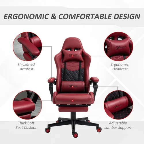 Vista 8 de Silla para juegos de carreras: respaldo alto, giratorio, reclinable con reposapiés ajustable y soporte lumbar, piel sintética de diamante, color rojo