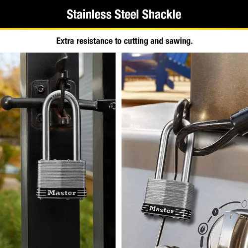 Vista 3 de Master Lock 5SSKADLJ - Candado de vaso de acero inoxidable laminado de 2 pulgadas (2.008 in) de ancho con grillete de 2-1/2 pulgadas (2.520 in)