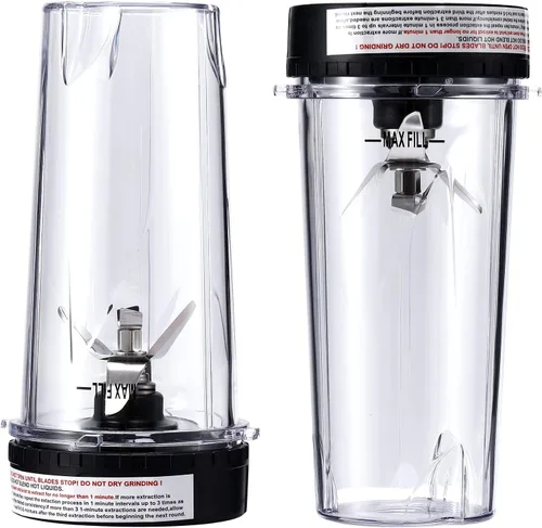Vista 4 de Piezas de repuesto para licuadora compatibles con Nutri Ninja, cuchilla extractora de 5 aletas, 2 vasos de 16 onzas con tapas para llevar, 3