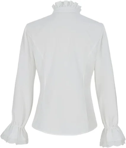 Vista 2 de lifpoivake Camisa victoriana renacentista con cuello alto y cordones de manga larga con volantes para mujer