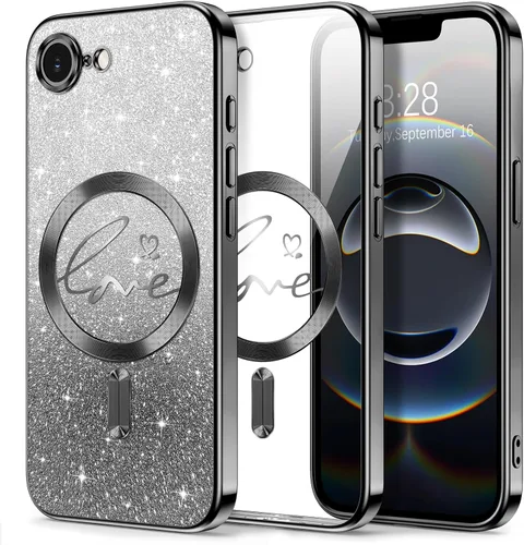 Vista 119 de Hython Funda para iPhone Air con purpurina, compatible con MagSafe Love Heart fundas magnéticas transparentes para teléfono para mujeres y niñas