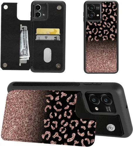 Vista 21 de Funda tipo cartera para Moto G Stylus 5G 2023 con soporte para tarjetas, bloqueo RFID, piel sintética, función atril, cierre magnético, funda