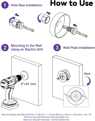 Vista 7 de VCELINK Kit de gestión de cables en pared, mini cable de pared de 2.44" (62 mm) para cables de TV/coaxial/HDMI/altavoces, incluye 2 pasos, soportes
