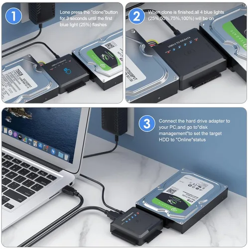 Vista 4 de Convertidor de lector de disco duro Ultra Recuperación, SATA IDE a USB 3.0 Adaptador para 2.5" 3.5" HDD/SSD, USB a SATA/IDE One Touch Clone