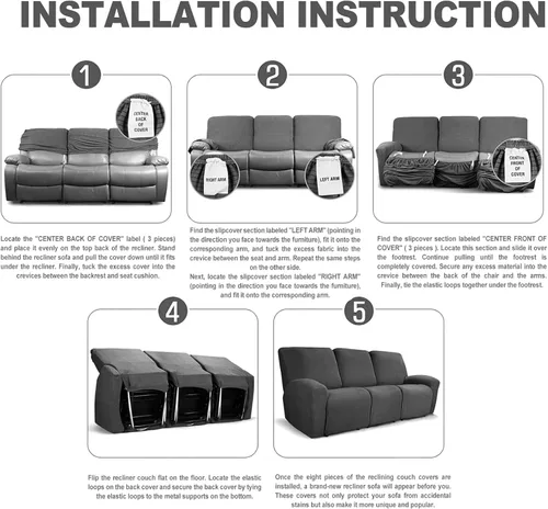 Vista 6 de NORTHERN BROTHERS Fundas para sillas reclinables, fundas elásticas para sofá reclinable, fundas de terciopelo para silla Lazy Boy, funda de sofá