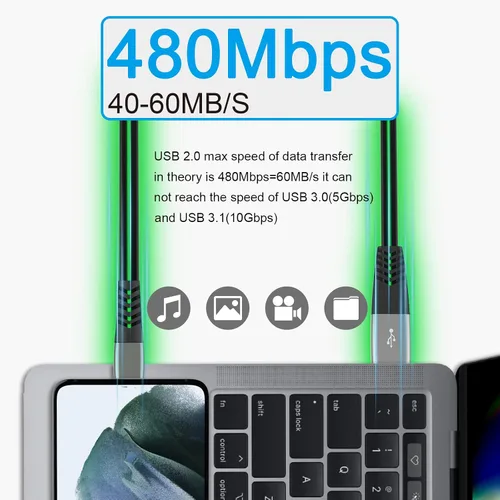 Vista 5 de Cable de carga LED USB C, cable de carga rápida tipo C de 6 pies con iluminación 3A con sincronización de datos, compatible con Samsung, Moto, LG