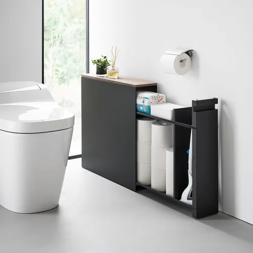 Vista 2 de YAMAZAKI Home Armario de almacenamiento extraíble para baño con parte Negro