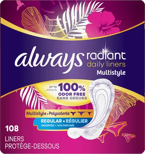 Vista 10 de Always Radiant Pantiliners, Regular, Sin fragancia, 48 Pantiliners (Paquete de 2)