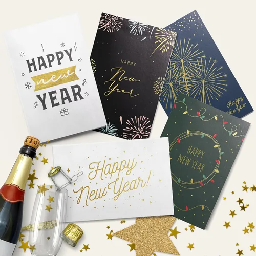 Vista 9 de Dessie 30 tarjetas únicas de feliz cumpleaños 5x7 - Tarjetas de cumpleaños a granel con lámina dorada con mensaje en el interior. 32 sobres blancos