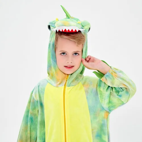 Vista 4 de DearSun Disfraz de dinosaurio T-Rex para niños, disfraz de dinosaurio con capucha (XL130, verde)