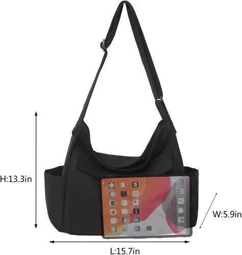 Vista 6 de Bolso bandolera de lona con broches y colgante, lindo, para mujeres y niñas, bolso de hombro casual, estético, para la escuela