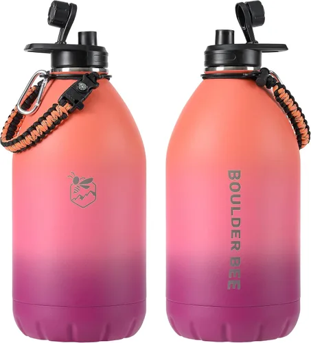 Vista 8 de Boulder Bee Botellas de agua aisladas de 64 onzas Acero inoxidable para bebidas frías y calientes Botella de agua de gimnasio de doble pared