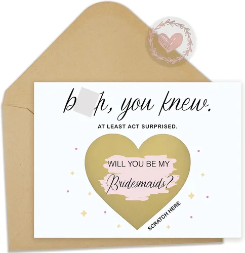 Vista 11 de 10 tarjetas para raspar propuestas de dama de honor, 6 damas de honor, 1 dama de honor, 1 matrona de honor, 2 niñas de flores. Regalos únicos