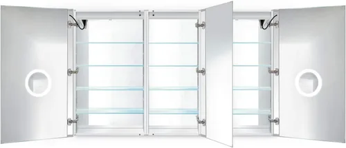 Vista 19 de Krugg Botiquín LED de 36 x 36 pulgadas Armario de espejo empotrado o de montaje en superficie con atenuador y desempañador + 3 espejos