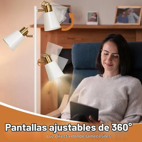 Vista 6 de Lámpara de pie estilo árbol para sala de estar, lámpara de pie industrial de 3 luces con 3 bombillas LED, cabezas giratorias ajustables, lámpara