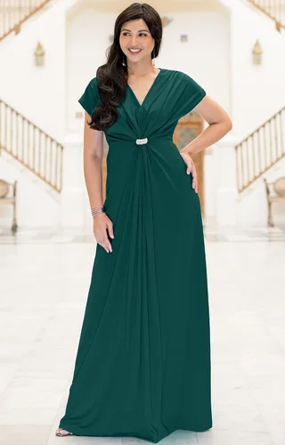 Vista 2 de KOH KOH Vestido largo con cuello en V y manga corta semiformal para mujer