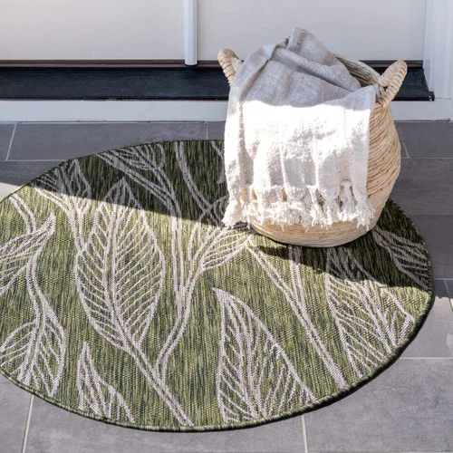 Vista 34 de Unique Loom Outdoor Botanical Collection Alfombra de área - Hoja (1.6 m x 2.4 m Rectangular, Carbón Marfil)
