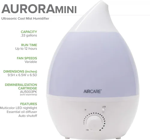 Vista 2 de AIRCARE Humidificador ultrasónico de niebla fría, silencioso, luz LED multicolor, difusor de aceite esencial de terapia de aroma para el hogar