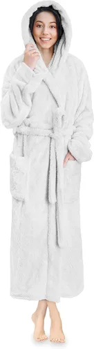 Vista 16 de PAVILIA Bata suave de felpa con capucha para mujer Bata de baño mullida y cálida de forro polar Sherpa 260 GSM Cozy Sherpa Fleece, Super Soft On