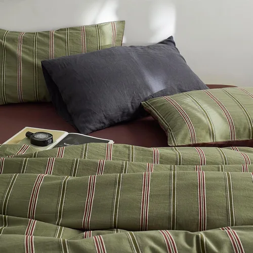 Vista 79 de mixinni Juego de funda de edredón vintage a rayas, tamaño twin, juego de ropa de cama de 3 piezas, 100% algodón lavado, suave y transpirable, funda
