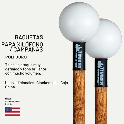 Vista 2 de Paquete de Mazos de Percusión — ENSAMBLADO EN EE.UU. — Baquetas para Marimba, Redoble de Platillos, Glockenspiel, Bloque de Madera — Poly Duro, Goma