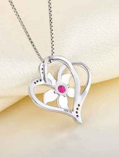 Vista 5 de YL Collar de corazón para mujer, plata esterlina, flor de lirio, colgante de amor, piedras preciosas