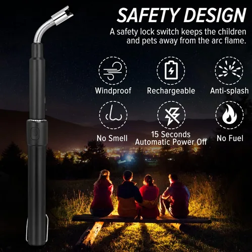 Vista 4 de Encendedor de arco eléctrico – Encendedor de plasma recargable con cuello ajustable de 11.4 a 27.55 pulgadas, resistente al viento y sin llama