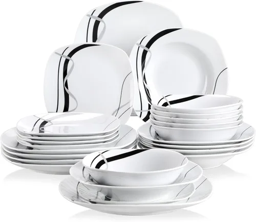 Vista 14 de VEWEET Annie - Vajilla de porcelana para 6 personas, 30 piezas, con platos y tazones, incluyendo cena, postre, sopa, tazas y platillos