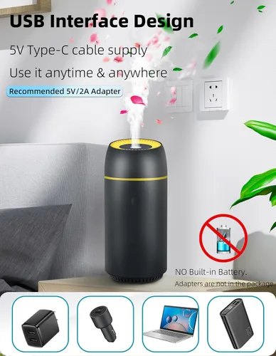 Vista 5 de Difusor de automóvil para aceites esenciales, portátil, mini humidificador ultrasónico de niebla de 3.4 fl oz, difusor ambientador de aromaterapia