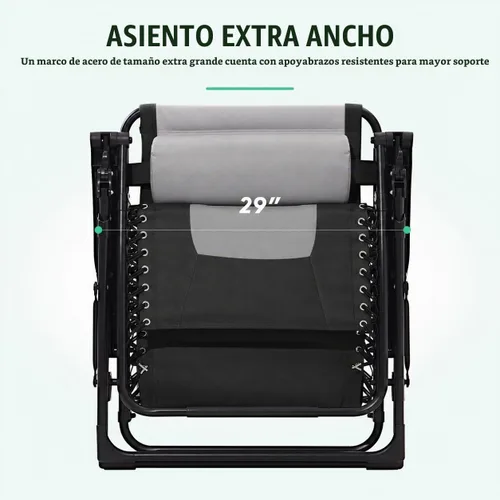 Vista 7 de JEAREY - Silla de gravedad cero, reclinable acolchado de gran tamaño, color negro y gris Negro/Gris