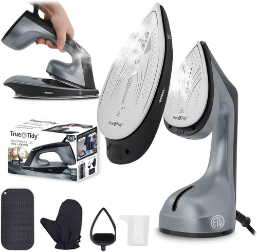 Vista 7 de True & Tidy DuoPress XL 2 en 1 vaporizador y plancha para ropa, potente vapor turbo de 1600 W, placa de cerámica grande, control de temperatura