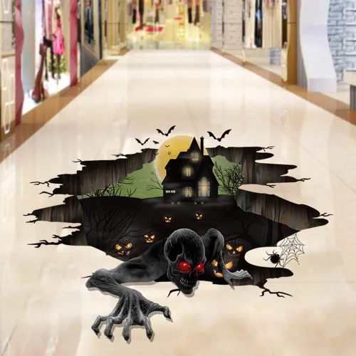 Vista 3 de Calcomanías 3D para techo de piso de Halloween, calcomanías creativas de pared de fantasmas de terror, calcomanías de pared de castillo antiguo
