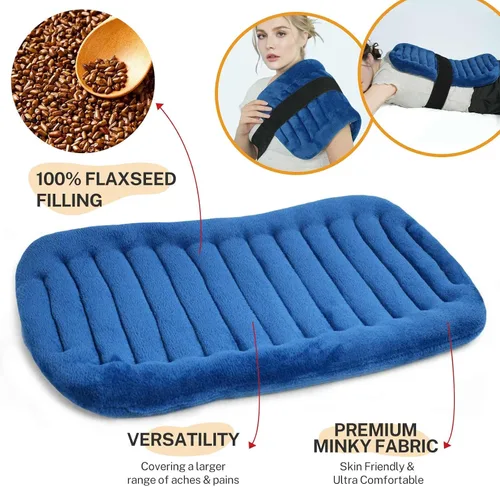 Vista 3 de Almohadilla térmica extra grande apta para microondas para espalda con calor húmedo, almohadillas térmicas de semillas de lino para espalda