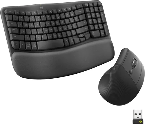 Vista 15 de Logitech Wave Keys & Lift Vertical Mouse - Combo de teclado y mouse inalámbrico ergonómico - con reposo de palma acolchado, Easy-Switch, Bluetooth