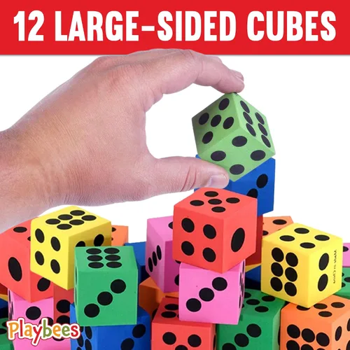 Vista 4 de Juego de dados grandes de espuma, paquete de 12, dados de colores para niños, ideal para aumentar las habilidades matemáticas en el aula, grandes