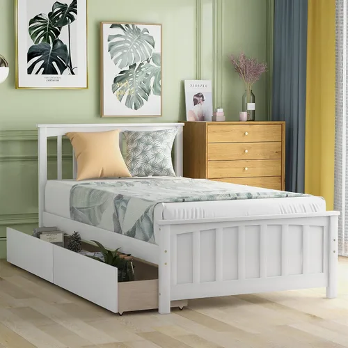 Vista 12 de Harper & Bright Designs Cama individual con cajones, cama individual de plataforma para niños con almacenamiento, plataforma de madera maciza,