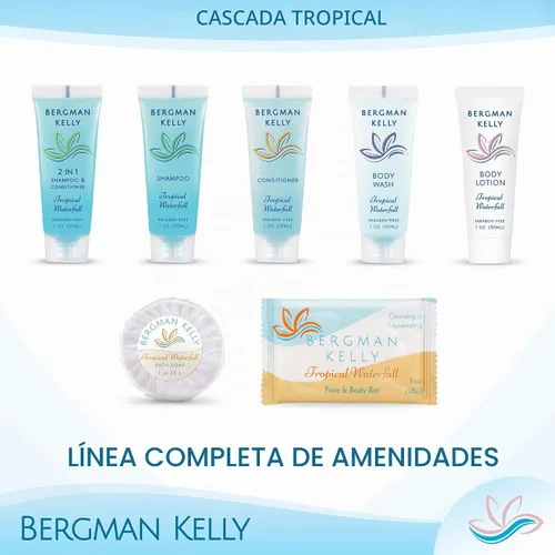 Vista 6 de BERGMAN KELLY Paquete de artículos de tocador para hotel (Tropical Waterfall, 1 oz cada uno, 40 piezas) Set de 4 piezas: 10 barras de jabón
