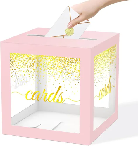 Vista 17 de WNINK Caja transparente para tarjetas de regalo, caja de recepción de tarjetas para cumpleaños, boda, compromiso, despedida de soltera o baby
