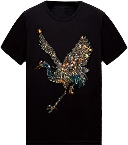 Vista 15 de HZCX FASHION Camiseta con strass brillante para Hombres y Mujeres, manga corta, con pedrería, para festivales de rock, con gemas, de algodón
