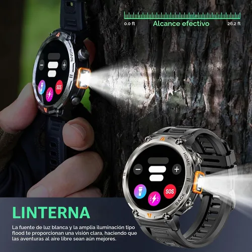 Vista 4 de Relojes inteligentes militares para hombres GPS incorporado 3ATM Cuero negro