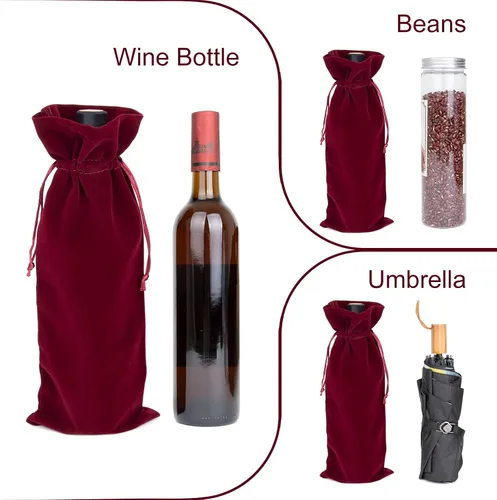 Vista 4 de TopTie 12 bolsas de terciopelo para botella de vino de 25.4 fl oz, bolsas de cordón de 6.3 x 15 pulgadas, accesorios de fiesta de boda