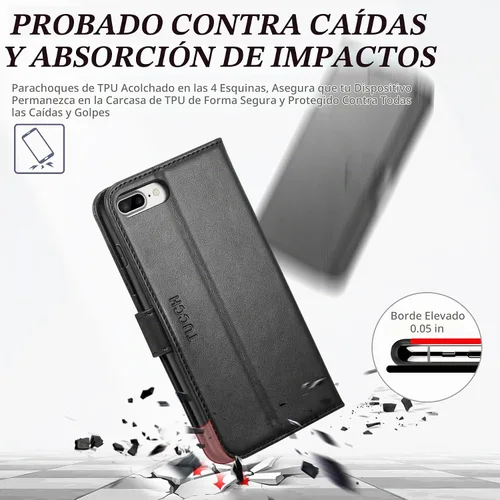 Vista 6 de TUCCH Funda tipo cartera para iPhone 8 Plus/7 Plus de 5.5", 3 tarjeteros Negro