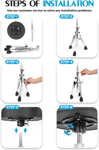 Vista 5 de STRICH Drum Throne, taburete de tambor acolchado ajustable en altura, silla giratoria de tambor resistente, taburete acolchado de doble soporte