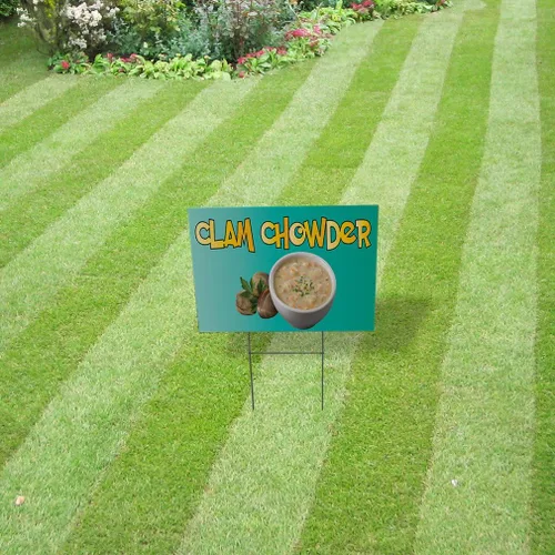 Vista 4 de Fastasticdeals Weatherproof Yard Sign Clam Chowder Outdoor Advertising Printing A Aqua-Blue Lawn Garden Seafood 18x12 Inches 1 Side Print