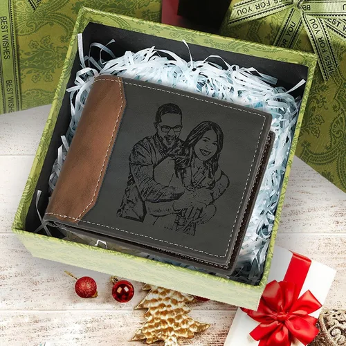 Vista 4 de TRISJEM Cartera minimalista para hombre, cartera personalizada, foto personalizada y nombre inicial, carteras para hombre, regalos para el día